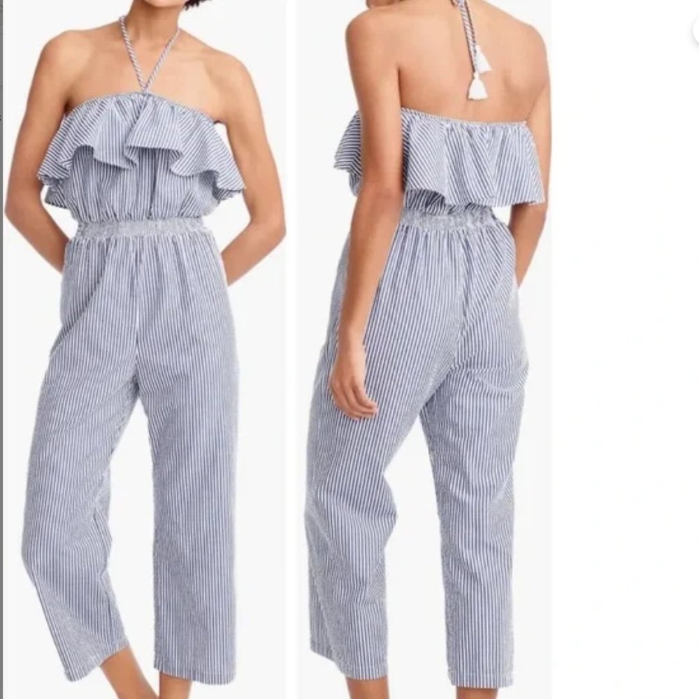 J. Crew Seersucker Striped Jumpsuit